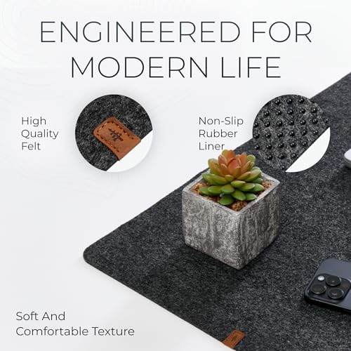 Nordik Felt Desk Mat - Large Felt Desk Pad - Charcoal 35 x 17 inches | Premium Desk Matt for Desktop, Full Desk Keyboard Mouse Pad, High Quality Felt and Non-Slip Rubber Liner for Home and Office - color: Charcoal
