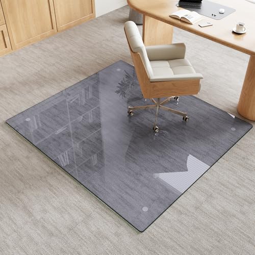 Tempered Glass Gray Chair Mat for Carpet & Hard Floor, 42"x48" Office Chair Mat - Heavy Duty & Scratch Resistant, Non-Slip Pads, Rounded Corners & Polished Edges - color: Grey, size: 42"x48"