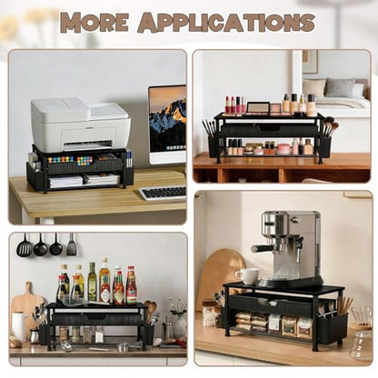 Printer Stand for Desk, Desktop Printer Shelf for Home Office, Black - color: Black-High