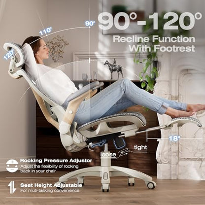 ELABEST X100 Ergonomic Mesh Office Chair with Footrest, Big and Tall Home Desk Chair with 5D Flip-Up Arms, Adjustable 3D Lumbar Support, Gaming & Executive Computer Chair (Foggy Morning) - color: Foggy Morning