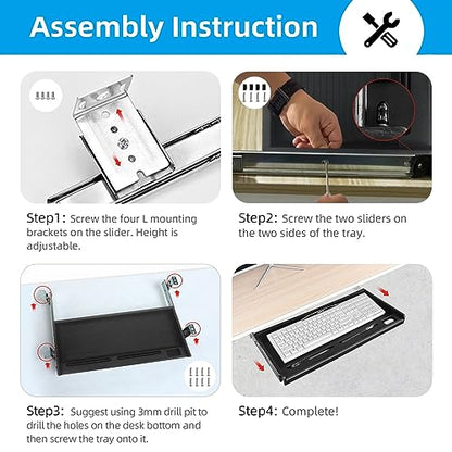 Under Desk Keyboard Tray, 20" Wx11"D Sturdy Key Board Tray Under Desk Slide with Pen Tray, Desk Extender with Pen Holder,Black - size: 20"Wx11"D