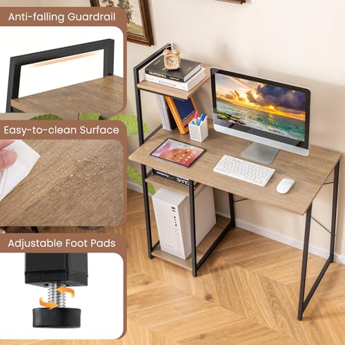 MAT EXPERT Computer Desk with Ladder Shaped Shelves, Compact Home Office Desk w/Monitor Stand & Adjustable Foot Pads, Modern Writing Study Desk PC Laptop Workstation for Home Office (Natural) - color: Natural
