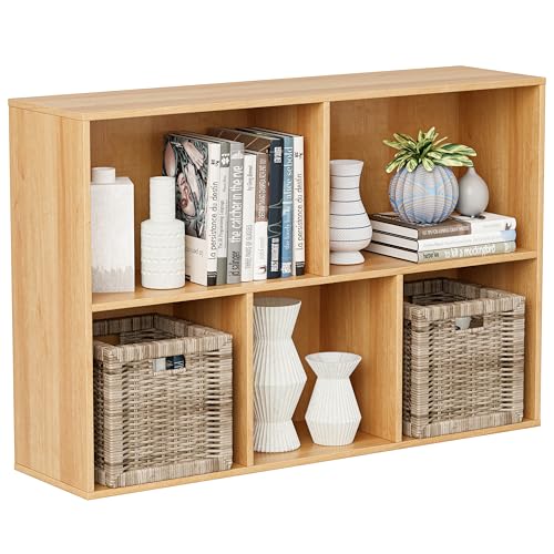 VDNEND Wooden Cube Storage Organizer with Closed Back Panel, 11in Cube Shelf Opening, Bookshelf, Display Shelf,Closet Cabinet for Home and Office (Natural Oak, 5-Cube 35.98L*9.45W*24.09H) - color: Natural Oak, size: 5-Cube 35.98L*9.45W*24.09H