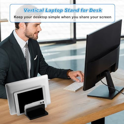 Chunful Adjustable Vertical Laptop Stand for Desk, Acrylic 3 Slot Laptop Holder Desktop, Invisible Desktop Notebook Dock for Notebook Computer, All Gaming Laptops up to 17'' - color: Black, style: 3 Slot