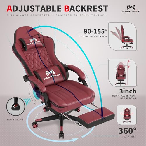 Gamtimer Gaming Chair with Footrest, Ergonomic Computer Chair, PU Breathable Material with Headrest and Lumbar Support, Suitable for Silla Gamer and Adults (RED) - color: Red