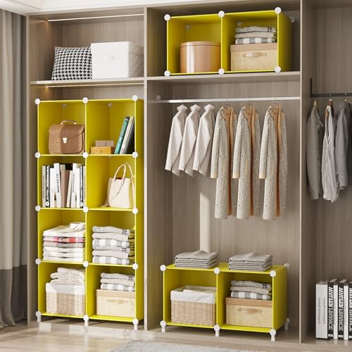 AWTATOS Cube Storage Organizer, 8 Cube Closet Organizers Stackable, Yellow | Portable Closet Storage Cube Shelves, DIY Plastic Bookshelf Clothes Organizer Shelving for Bedroom, Home Office - color: Yellow