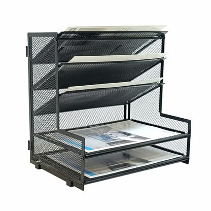 SETTFRFE 5-Tier Metal Desk File Organizer, File Tray Rack | 3 Slanted+2 Horizontal Paper File Holder for Office Supplies,Multi Layer Letter Tray,Home Office Desktop Storage Rack,Black
