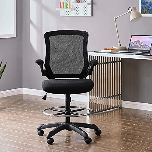 Modway Veer Reception Desk Flip-Up Arm Drafting Chair in Black - color: Black