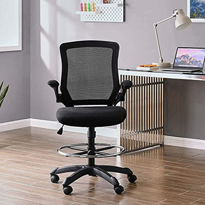 Modway Veer Reception Desk Flip-Up Arm Drafting Chair in Black - color: Black