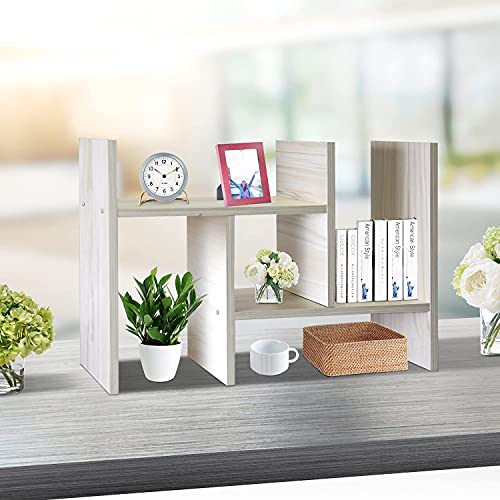 J.M.Deco Desktop Organizers and Storage for Office, Adjustable Desk Organizer Shelf Double H Display, True Natural Stand Shelves, Desktop Organizer White Wood Tone - color: White Wood Tone