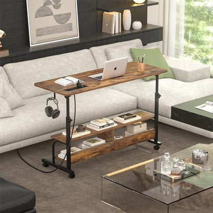 Armocity 47" Rolling Standing Desk with Charging Station for Couch Bed - color: Rustic Brown, size: 47''