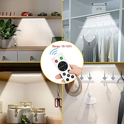 Remote Control Under Cabinet Lighting Wireless 6 Pack, 20-LED Dimmable Closet Lights Rechargeable Under Counter Light, Stick on Touch Night Light Strip Bar for Kitchen Stairway Bedroom, 3 Colors - size: 6 Pack