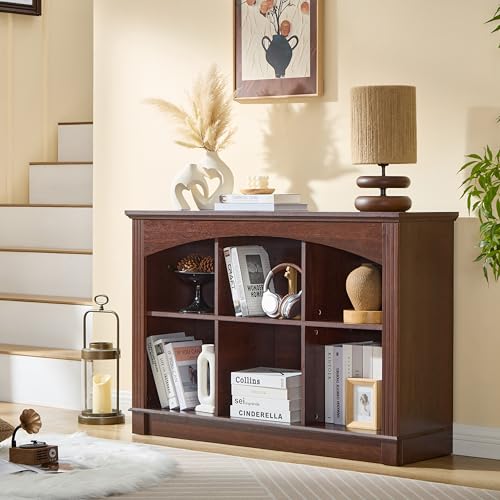Cherry Bookshelf, 6-Cube Bookcase Kids Bookshelf, Wood Storage Organizer - color: Cherry, size: 13.8"D x 47.3"W x 31.7"H(6 shelves)