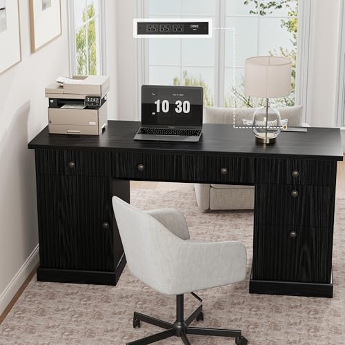 Garvee 60" Office Desk with Storage & Drawers for Home Office, Black - color: Black, size: 21.6"D x 60"W x 30"H