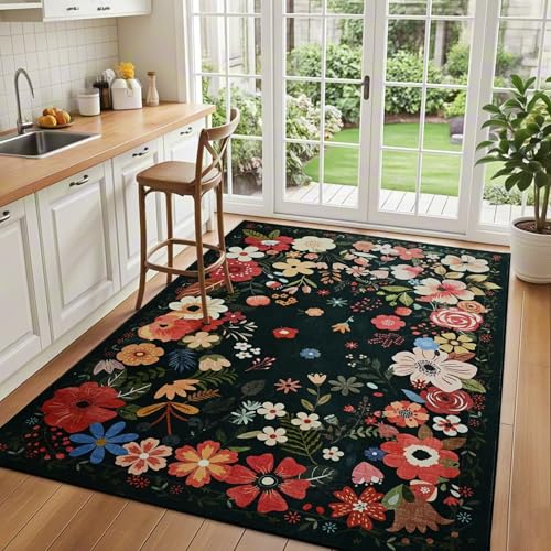 Vasofe 4x6 Area Rug, Machine Washable Bedroom Rugs, Office Chair Mat, Black - color: Black, size: 4' x 6' (Rectangular)