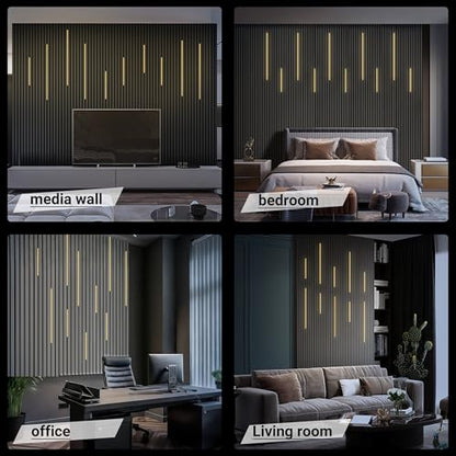 HAMRVL Black Wall Panel Lights - 10pcs 3000K Warm White Slat Wall Lights with Touch Control, Dimmable Self-Adhesive LED Recessed Lighting for Wood Slat Wall Panel, Media Wall, Bedroom, Living Room - size: 19.7in＋39.4in/10 Pack