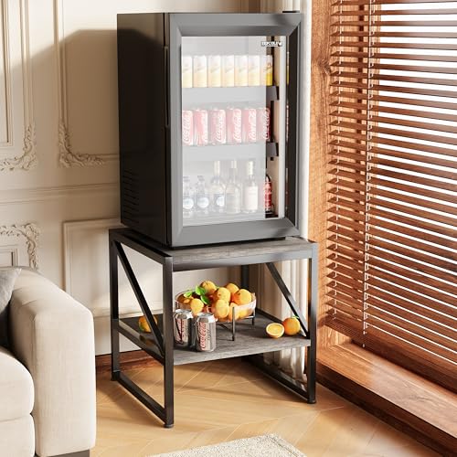 Mexin 20 Inch Square End Table, Mini Fridge Stand with 2-Tier Storage Shelf, High Load Capacity Printer Table for Living Room Bedroom, Grey Oak - color: Grey Oak, size: No Usb