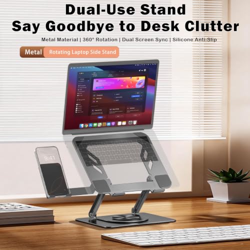 Laptop Stand with Phone Stand | 360° Rotating, Adjustable Height & Tilt Angle, Foldable Dual-Bar Support, Cooling Design, Desk Pad Laptop Riser - color: 2 in 1 Laptop Stand