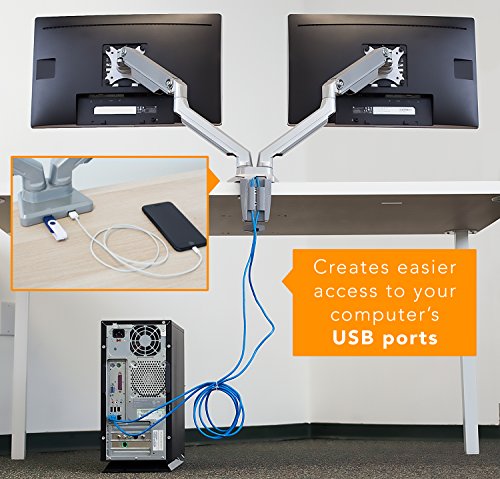 Mount-It! Dual Monitor Desk Mount with USB 3.0 Ports, Full Motion Dual Monitor Stand for 2 Screens up to 32 Inches, VESA 75x75 & 100x100, Clamp or Grommet Installation