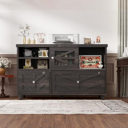 Gray Lateral File Cabinet with Lock, 2 Drawer Rolling Filing Cabinet for Home Office, Mobile Storage Cabinet with Open Shelves & Sliding Door, Fits Legal/Letter/A4 Files, Herringbone Design - color: Gray Herringbone-2 Drawers