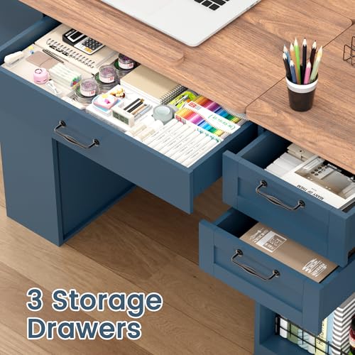 Drafting Table with Storage Cabinet & Drawers, Adjustable Drawing Desk with Open Shelves, Craft Table Painting Desk for Artists, Painters, Drawing, Crafting, Reading, Writing, Working (Blue) - color: Blue