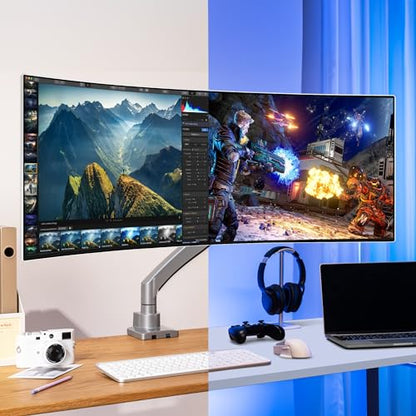AVLT Single 17"-57" Super Ultrawide Monitor Arm - Gray | Screens Up to 59.5 lbs Premium Aluminum Desk Stand Adjustable Pneumatic Height Full Motion Swivel Tilt Rotation USB-C&A Ports - color: Gray-17 to 57 Inch