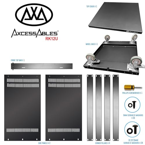 AxcessAbles 12U Network Rack with Wheels - 500lb Capacity, 18" Depth | 19-Inch Open Frame AV Rack Case with 3” Caster Wheels | Screws, Spacer, Tool Included - color: RK12U