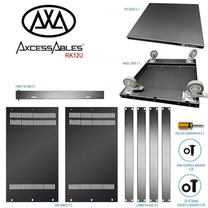AxcessAbles 12U Network Rack with Wheels - 500lb Capacity, 18" Depth | 19-Inch Open Frame AV Rack Case with 3” Caster Wheels | Screws, Spacer, Tool Included - color: RK12U