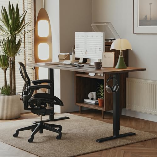 Agilestic Electric Height Adjustable Standing Desk, 63 Inch, Dark Walnut | Smooth Height Adjustment, Memory Presets, Hooks, Stable Steel Frame,154 lbs Capacity, Easy Assembly, Splice Board - color: Dark Walnut, size: 63 x 24 Inch
