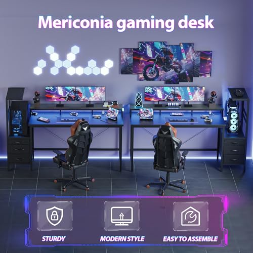 Mericonia 52 inch Gaming Desk with Drawers, Reversible Computer Desk, Black - color: Black, size: 52*20