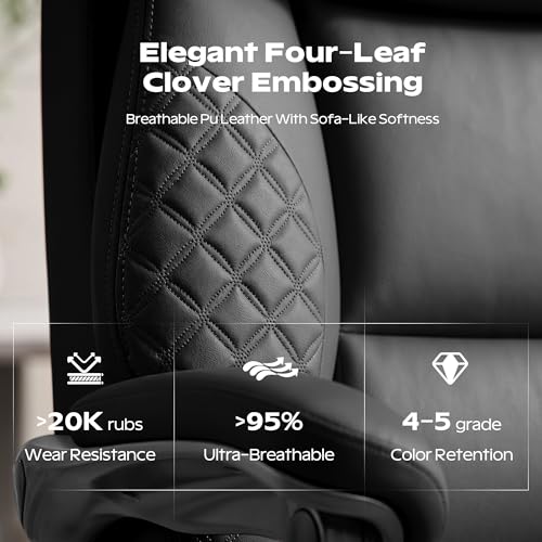 Office Desk Chair with Footrest, High Back Leather Chair Lumbar Support