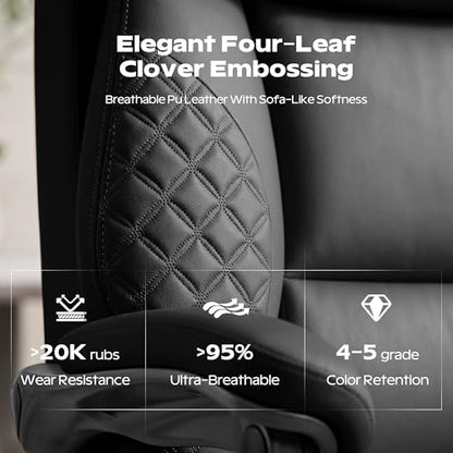 Office Desk Chair with Footrest, High Back Leather Chair Lumbar Support