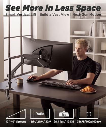 ULTRARM Extra-Tall Heavy-Duty Monitor Arm Mount for 40" Ultrawide Monitors - size: Sinlge Monitor Arm