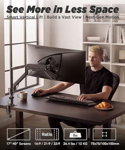 ULTRARM Extra-Tall Heavy-Duty Monitor Arm Mount for 40" Ultrawide Monitors - size: Sinlge Monitor Arm