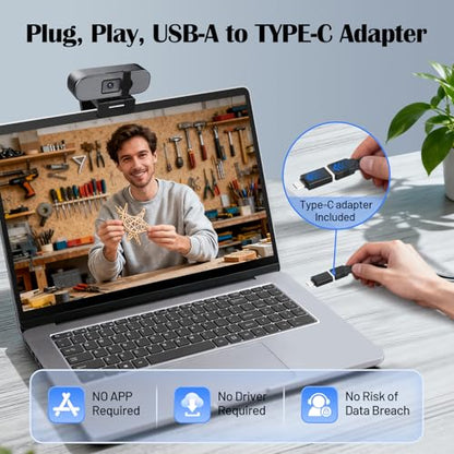 YQE 4K Webcam with Tripod, UHD Web Cam with Microphone, PDAF Autofocus Webcam with Remote Control, Privacy Cover, USB Type-A & A-to-C Adapter Computer Camera for Calling, Zoom/Teams/Facetime/Switch 2