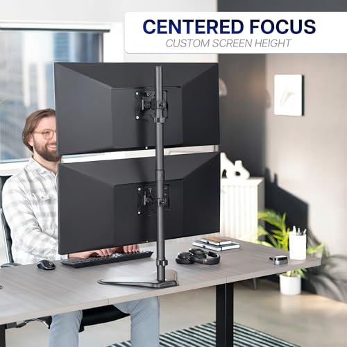VIVO Dual Monitor Desk Stand Free-Standing LCD Mount, Holds in Stacked Vertical Position 2 Ultrawide Screens up to 34 inches, Black, STAND-V002L - color: Black