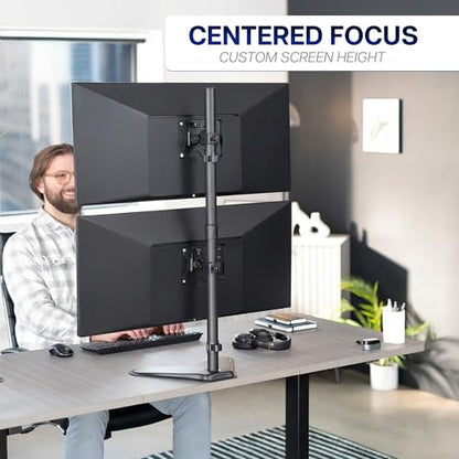 VIVO Dual Monitor Desk Stand Free-Standing LCD Mount, Holds in Stacked Vertical Position 2 Ultrawide Screens up to 34 inches, Black, STAND-V002L - color: Black