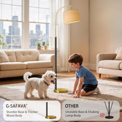 Real Wood Floor Lamps for Living Room Bedroom, 62" Mid Century Modern Lamp - color: Black & Gold