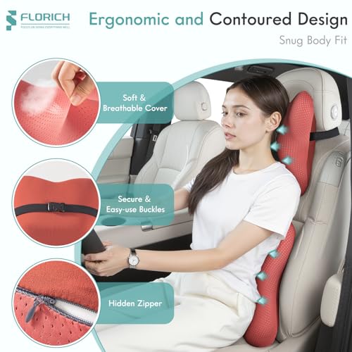 FLORICH Car Lumbar Support Pillow and Neck Headrest Pillow for Office Chair, Ergonomic Memory Foam, Relieves Neck, Back Pain, Pressure-Relieving Back Support for Car, Office Chair & Wheelchair – Red - color: Red, size: 2 Pieces