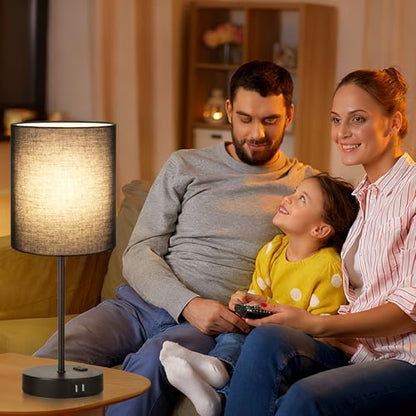 Lynnoland 2 Pack Touch Control Table Lamps with 2 USB & AC Outlet, 3-Way Dimmable Bedside Nightstand Lamps for Bedroom Living Room Nursery, 800 Lumens 3000K Warmlight Bulbs Included - color: Black & Matte Black