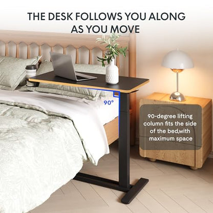 FLEXISPOT H7 32" Pneumatic Height-Adjustable Overbed Table with Wheels - color: Black Maple, size: Large