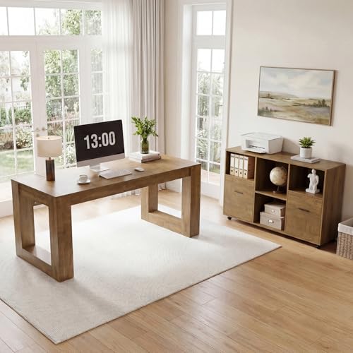 Tribesigns 63-Inch Computer Desk with Rolling File Cabinet, Wood Executive L Shaped Desk, Farmhouse 2 Piece Home Office Set with Drawers for Hanging File and Storage Shelves for Work, Sturdy, Gaming