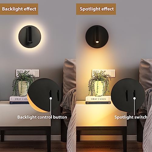ZEROUNO Hardwired Sconces Wall Mounted Reading Lights with Switch LED Wall Lighting for Bedroom Bedside Lamps (Black) - color: Black
