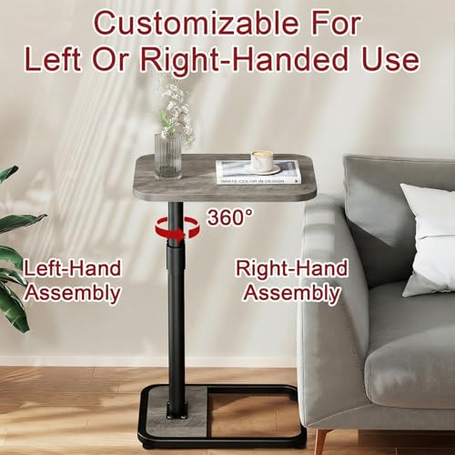 GOYLSER C Shaped End Table for Couch, Height Adjustable Living Room Rotating Couch Tray Tables Sofa Table Tv Trays for Bedroom, Swivel Wooden Side Table for Small Space, Grey - color: Grey, style: Standard