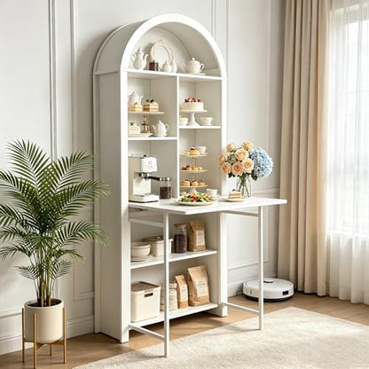70.8" Tall Arched Bookcase & Folding Craft Desk,Convertible Hideaway,White - color: Brown, size: 29.53"L x 9.45"W x 70.8"H