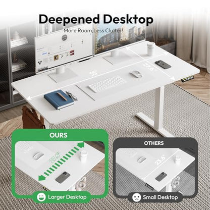 55 x 28 Inch Electric Standing Desk, 3 Memory Presets, White - color: White, size: 55*28