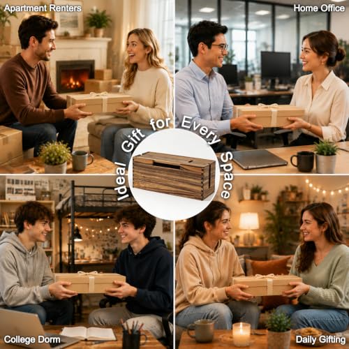 Acacia Wood Cable Management Box, Wooden Cord Hider Organizer for Power Strip, Electrical Hiding, TV Wires, Desk & Floor Cables, Under Desk Cable Organizer for Home Office
