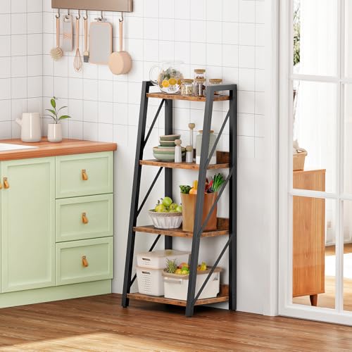 HOOBRO Ladder Shelf, 4-Tier Bookshelf, Corner Bookcase, Freestanding Storage Shelf Display Organizer, for Living Room, Bedroom, Home Office, Kitchen, Rustic Brown and Black BF304CJ01 - size: 16.4"L x 11.8"W x 39.4"H
