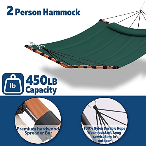 TegerDeger 12FT 2 Person Hammock with V Shaped Spreader Bar -Dark Green - color: Dark Green