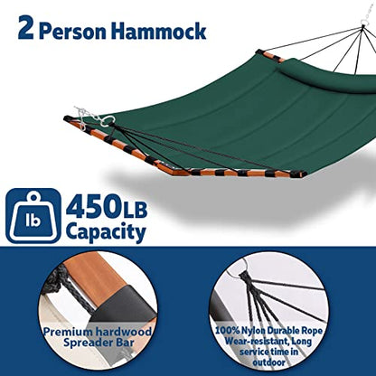 TegerDeger 12FT 2 Person Hammock with V Shaped Spreader Bar -Dark Green - color: Dark Green